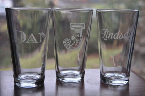 Etched pint glasses